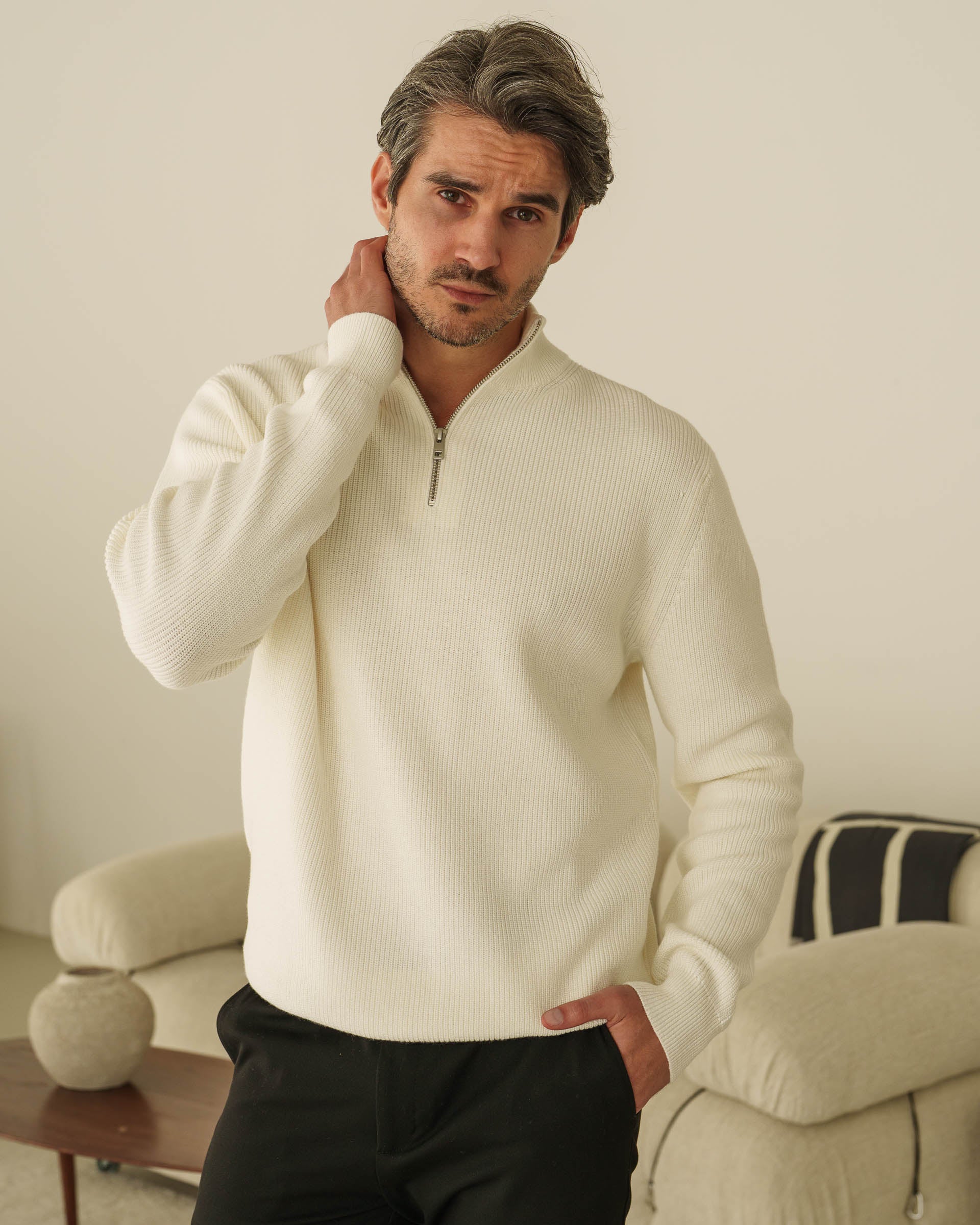 Rib Knit Troyer (Off-White) - Image 3