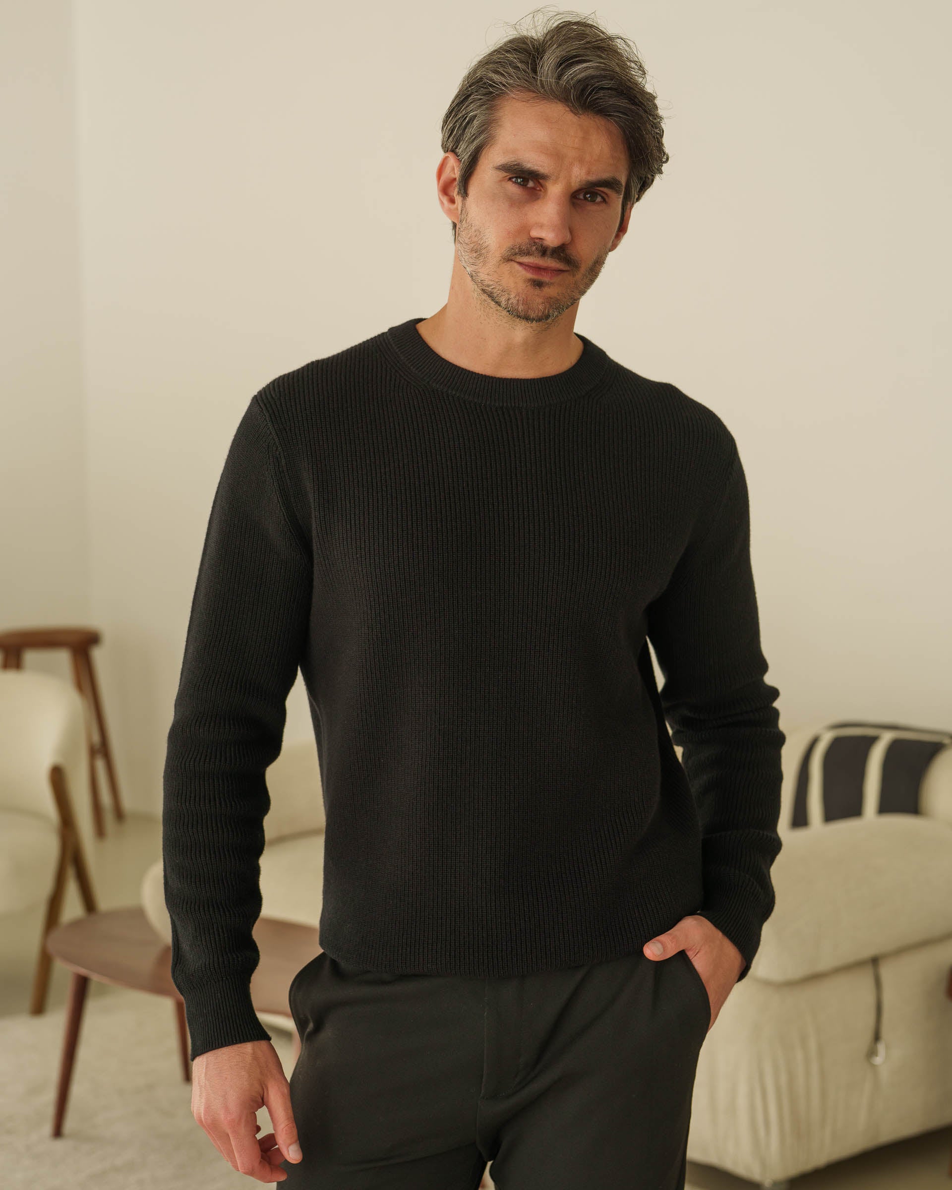 Rib Knit Sweater (Black) - Image 2