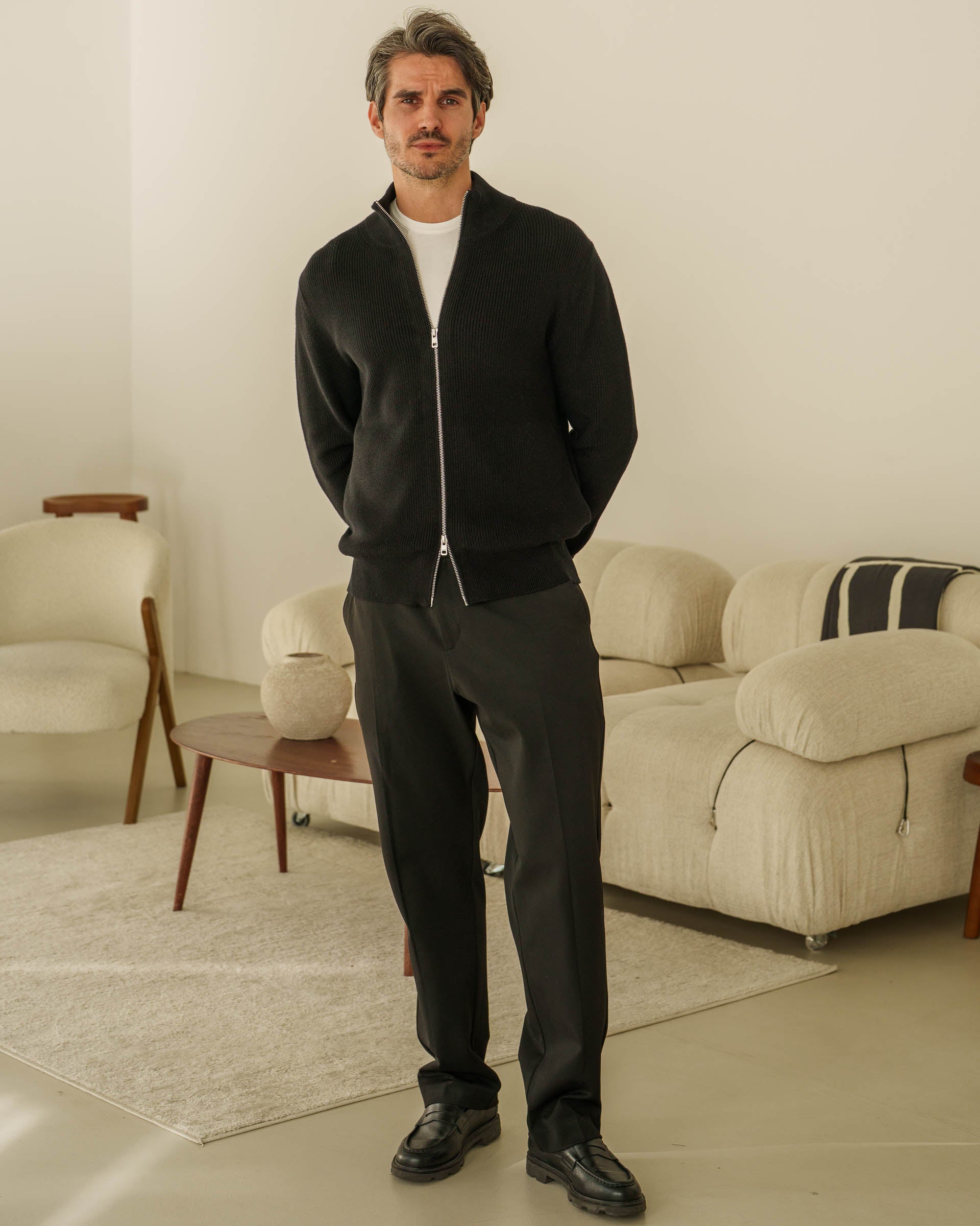 Rib Knit Cardigan (Black) - Image 6