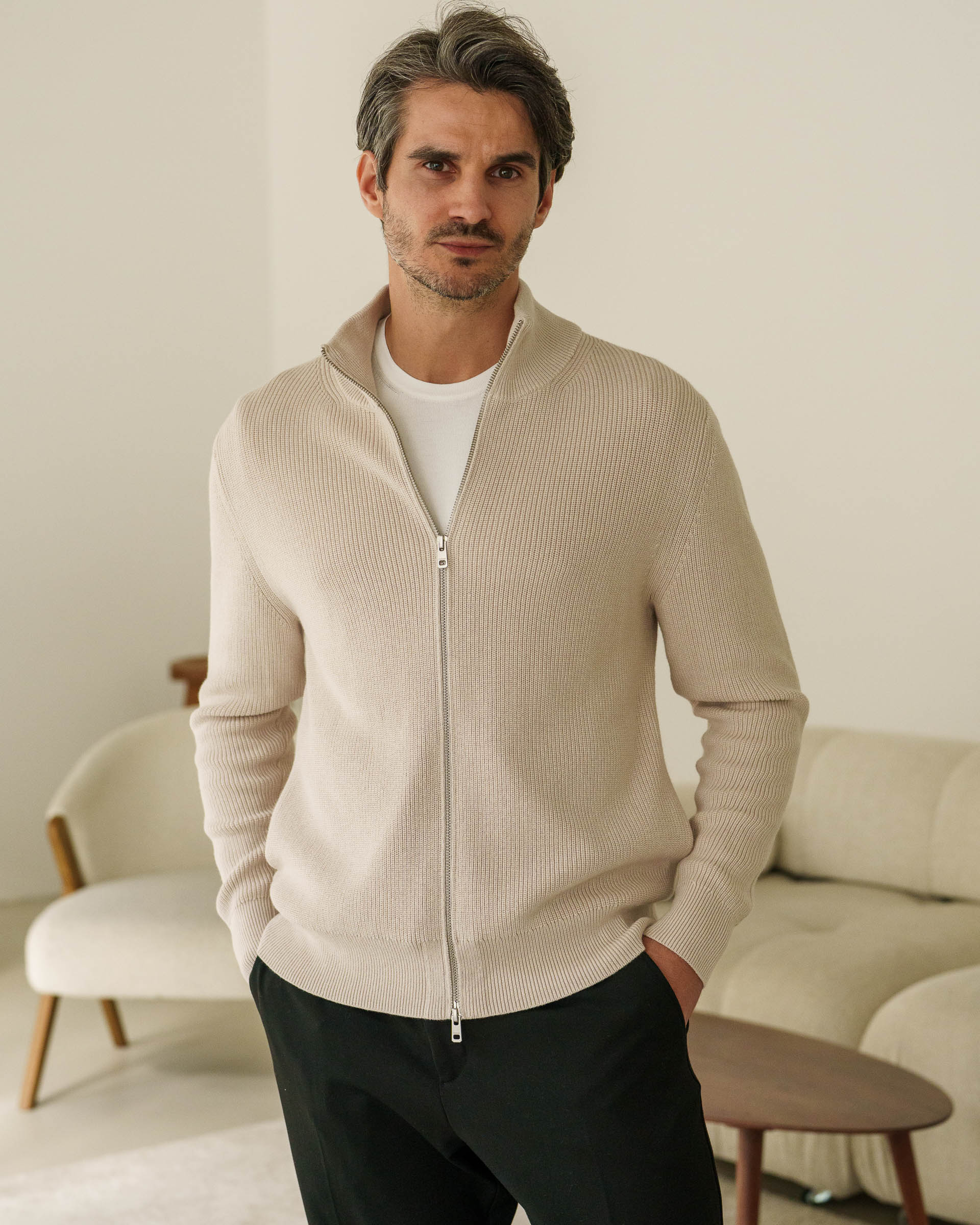 Rib Knit Cardigan (Sand) - Image 4