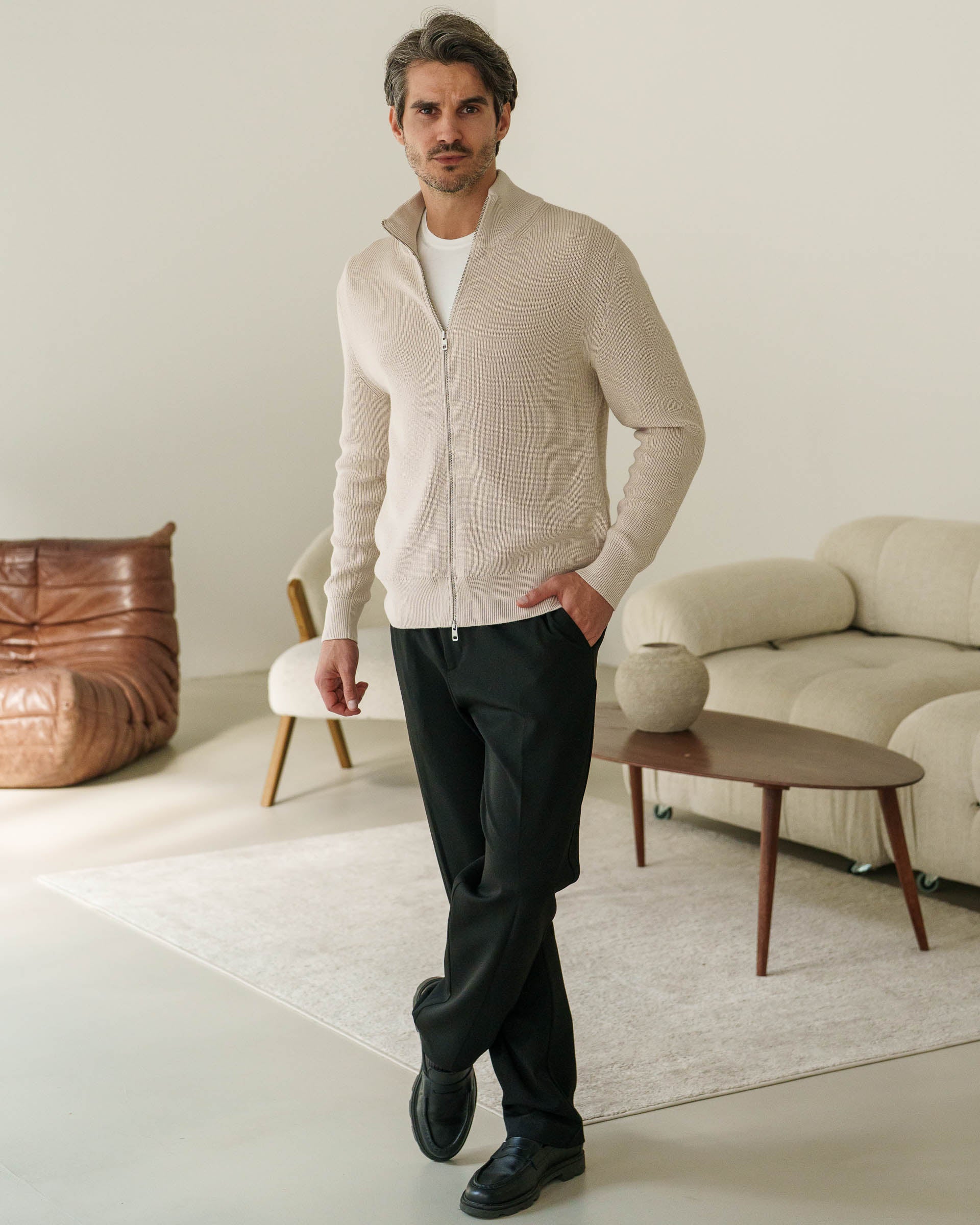 Rib Knit Cardigan (Sand) - Image 3