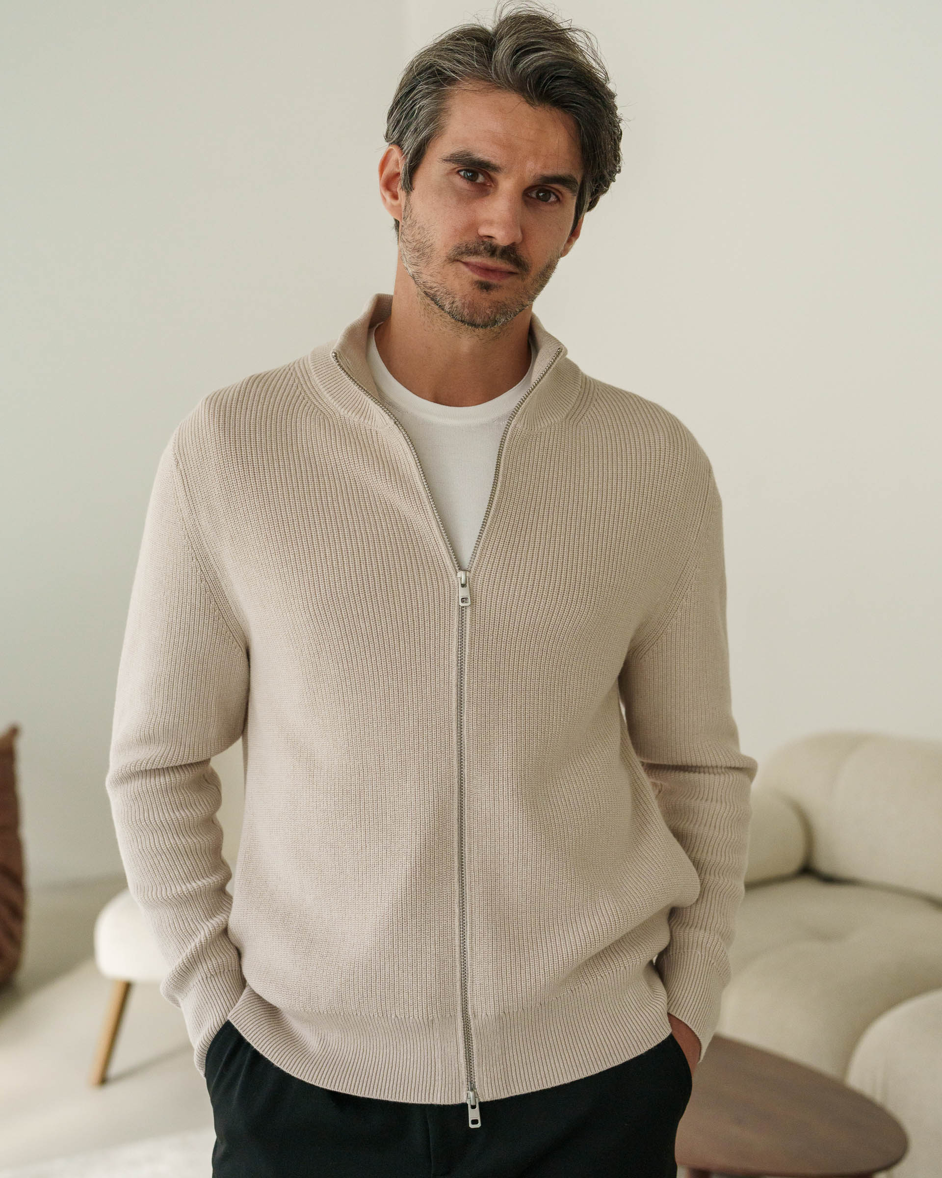 Rib Knit Cardigan (Sand) - Image 2