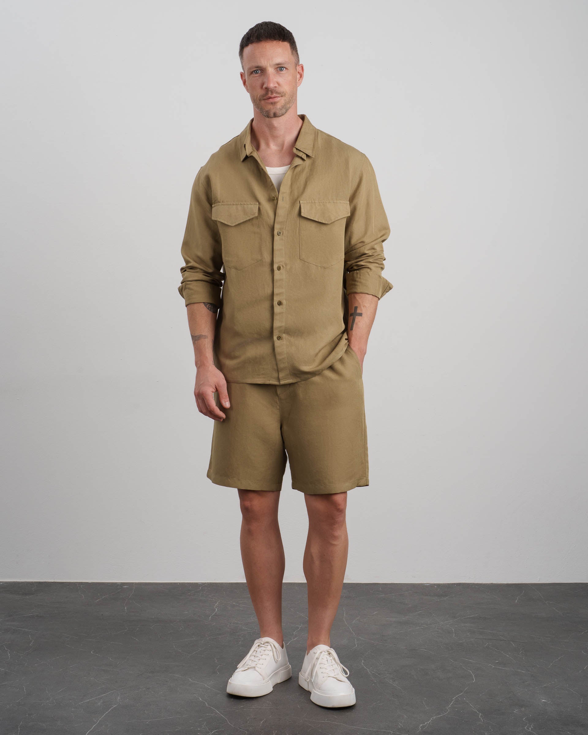 Linen Long Sleeve Shirt (khaki) - Image 3
