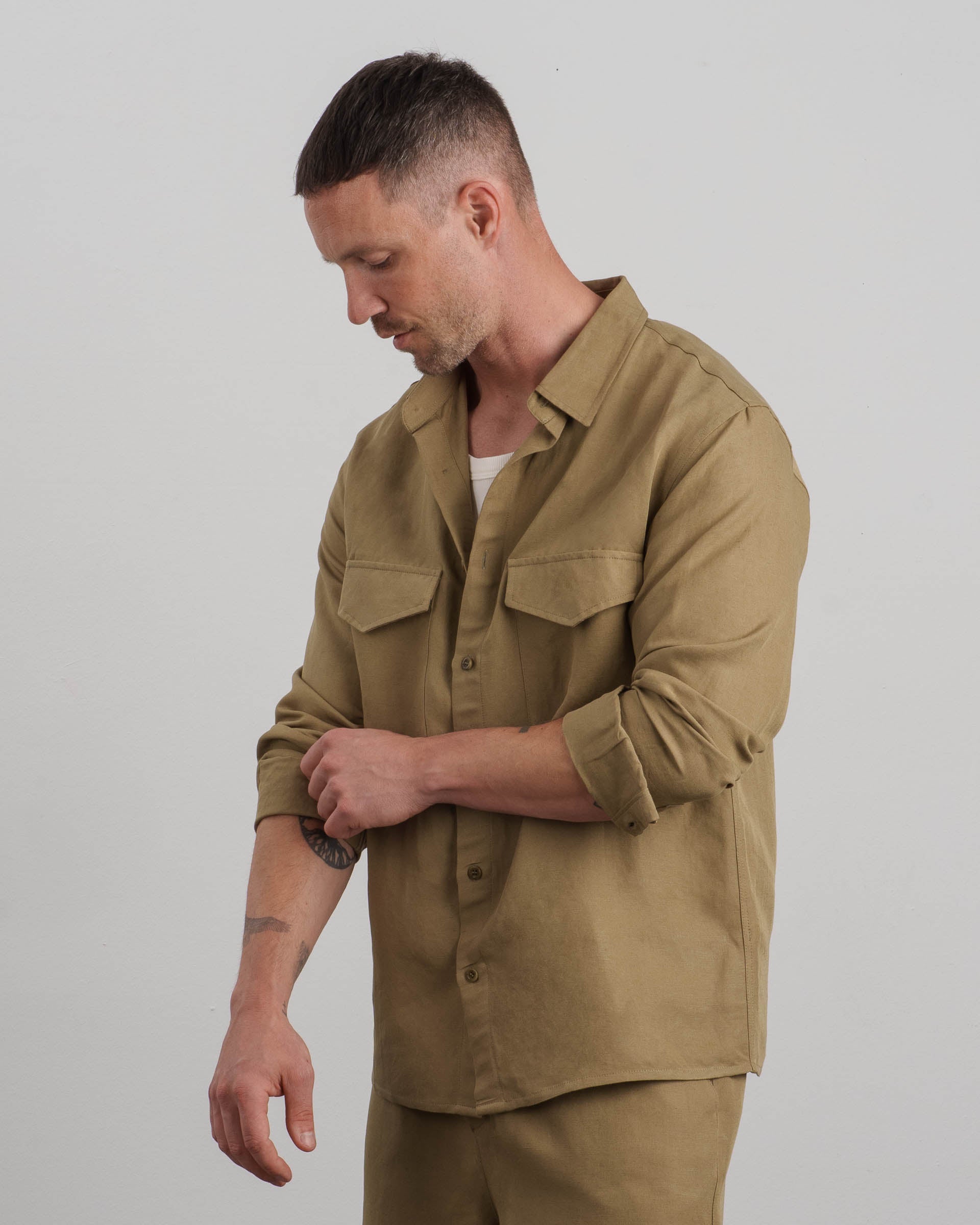 Linen Long Sleeve Shirt (khaki) - Image 4