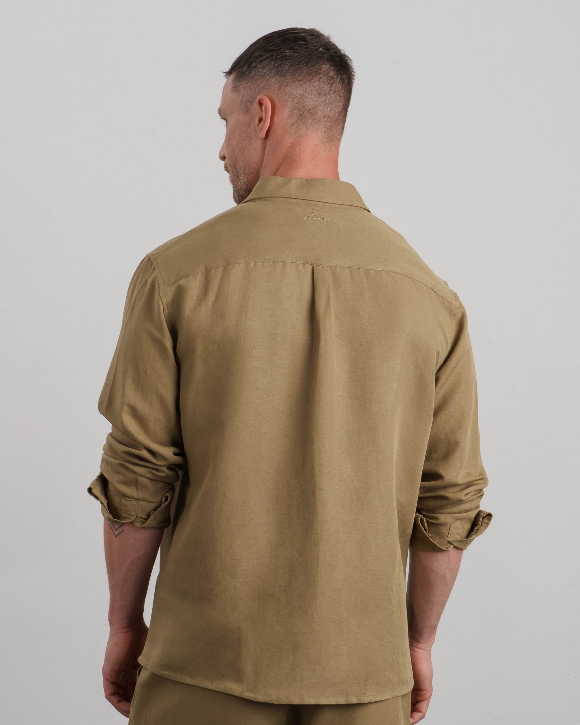 Linen Long Sleeve Shirt (khaki) - Image 5