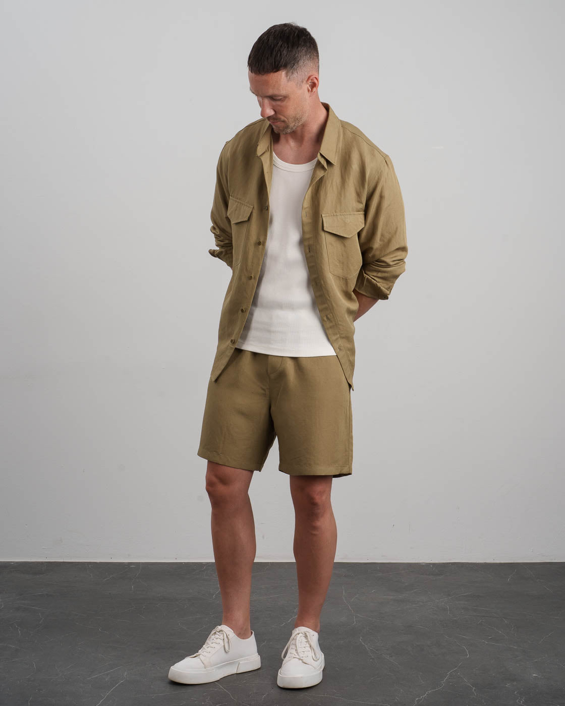 Linen Long Sleeve Shirt (khaki) - Image 7
