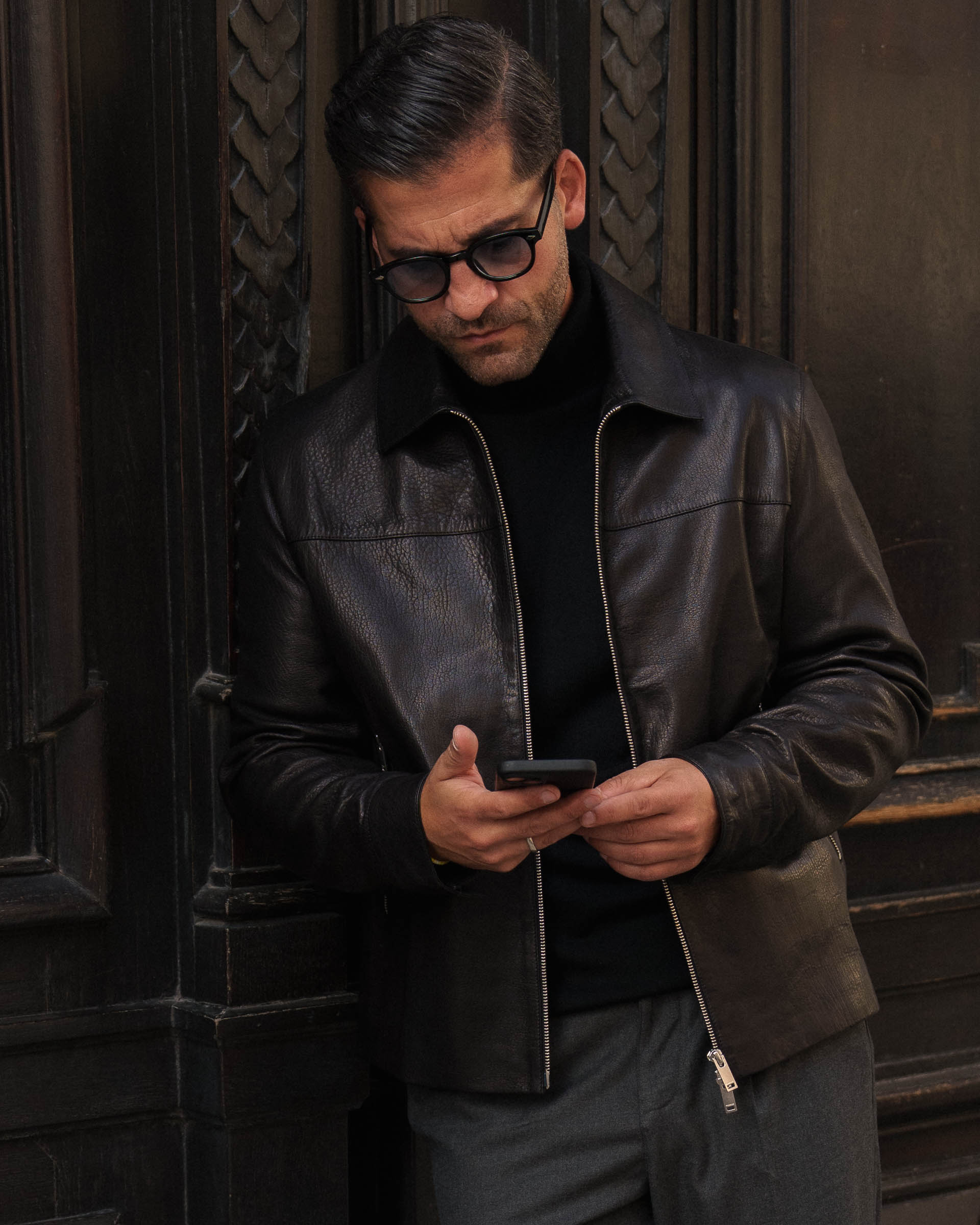 Leather Harrington Jacket (Black) - Image 7