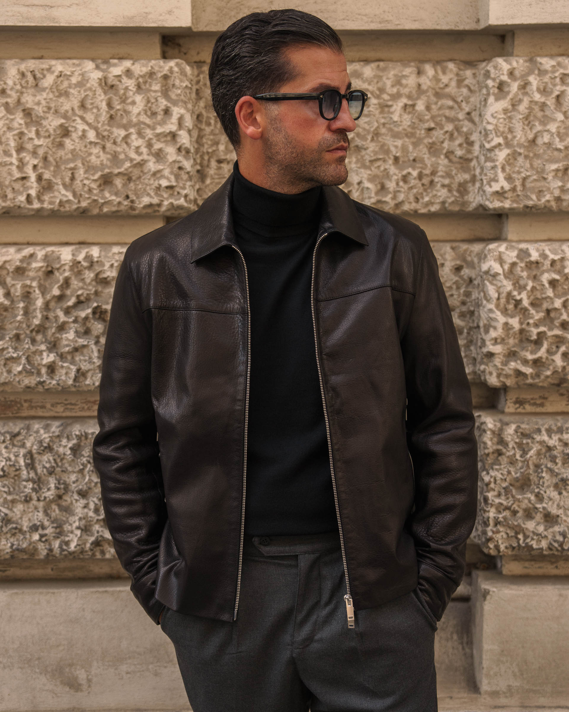 Leather Harrington Jacket (Black) - Image 3