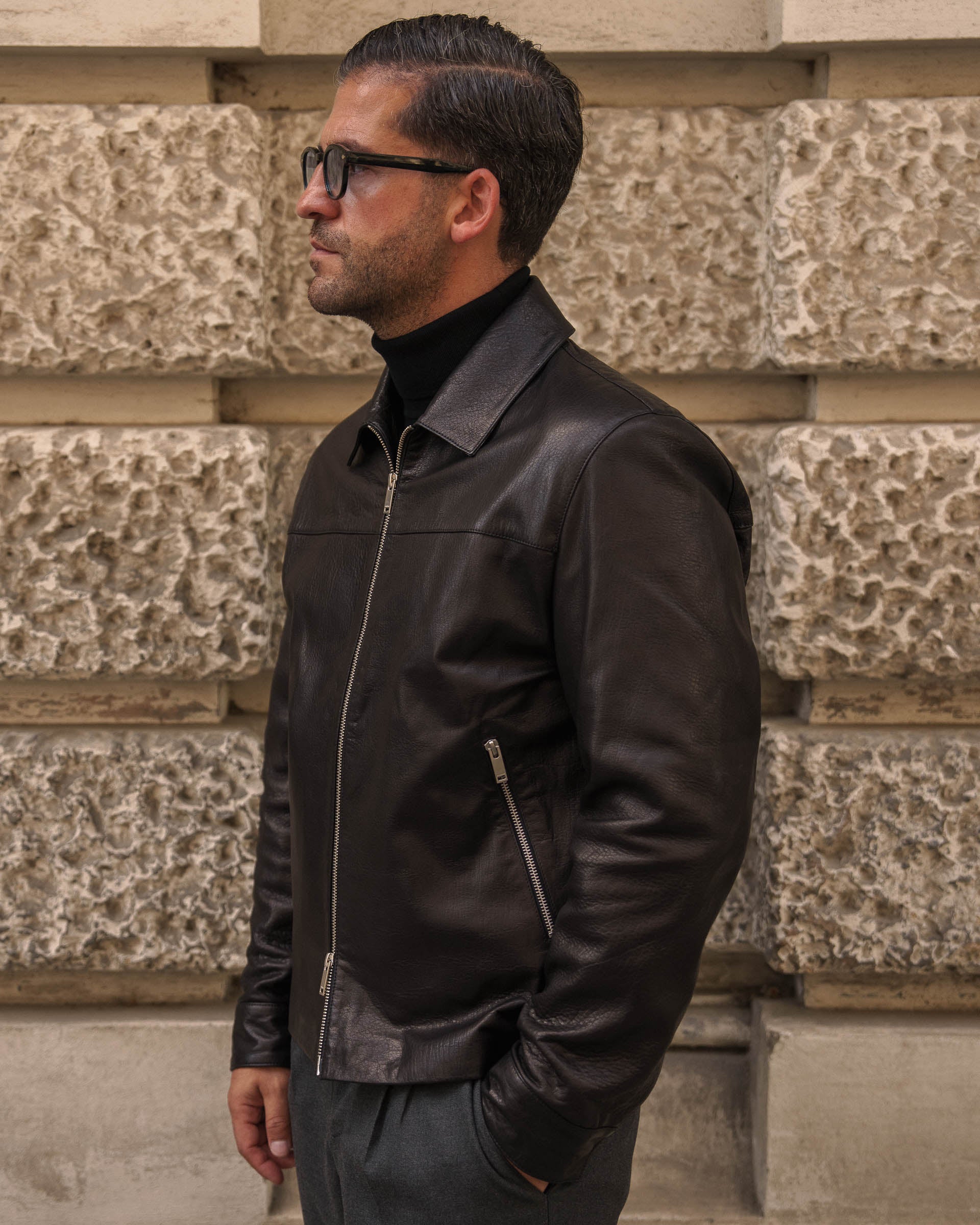 Leather Harrington Jacket (Black) - Image 4