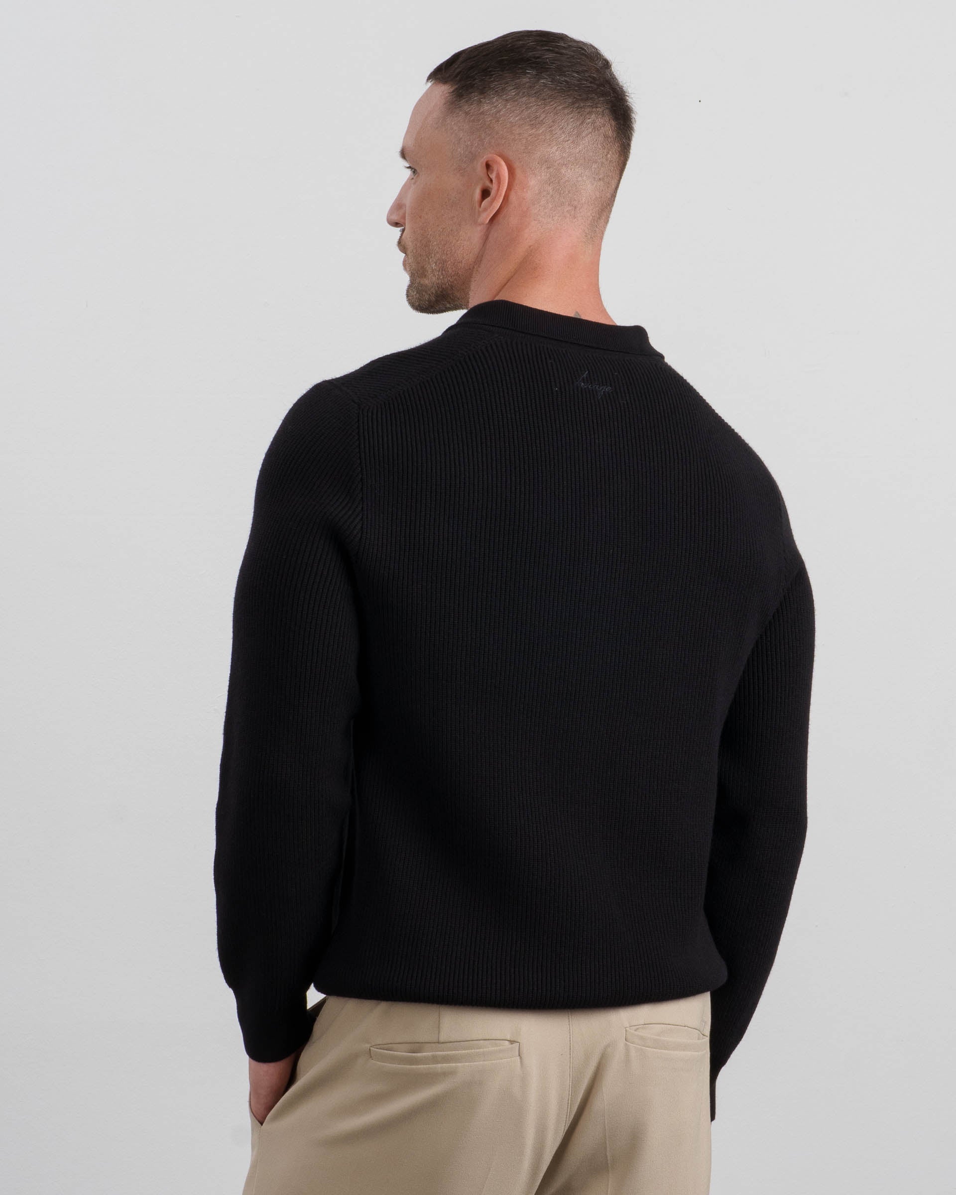 Ribbed Knit Polo (Black) - Image 5