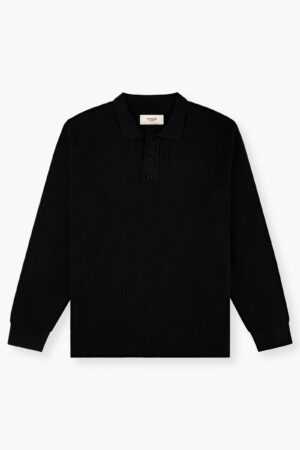 Ribbed Knit Polo (Black)
